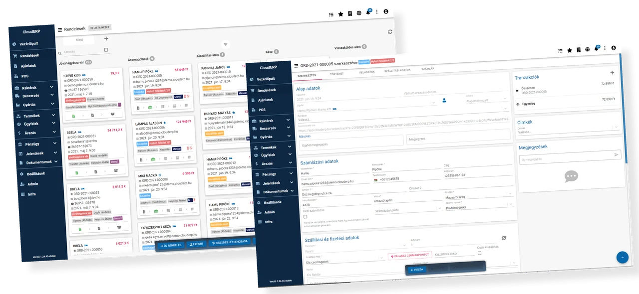CloudERP rendeléskezelő rendszer a kereskedelmi folyamatok követéséhez